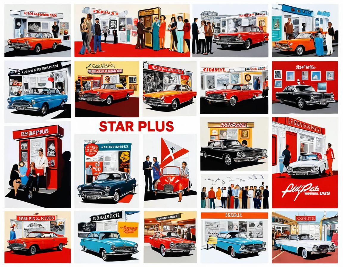 A dynamic collage showcasing behind-the-scenes moments from popular Star Plus shows, featuring vibrant film sets, candid celebrity interactions, and crew members at work. The backdrop should include iconic elements of pop culture, like movie reels and musical notes, to emphasize the entertainment theme. Bright color palette with a blend of action and glamour. super-realistic. vibrant colors. white background.